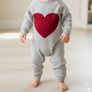 Cozy Gray Footie with Red Heart